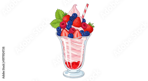 Berry Parfait Dessert with Strawberry Ice Cream and Fresh Fruits