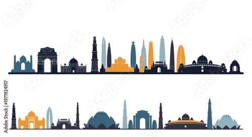 New Delhi India Skyline Silhouette Vector Illustration