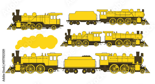 Vintage Steam Trains Collection - Yellow and Brown Retro Locomotive Set