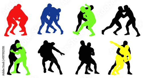Wrestling Silhouette Icons - Dynamic Sport Action Poses Collection