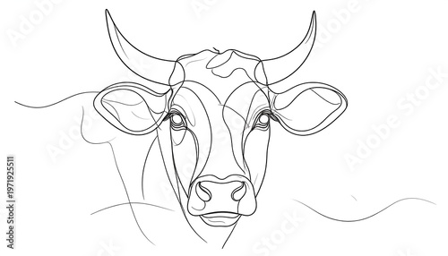 Minimalist Line Art Portrait of a Majestic Cow.