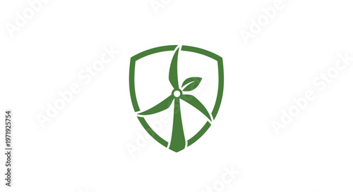 Green Wind Turbine Logo on White Background, Eco-Friendly Energy Symbol.