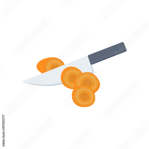 Fresh Carrot Slices with Knife Food Preparation