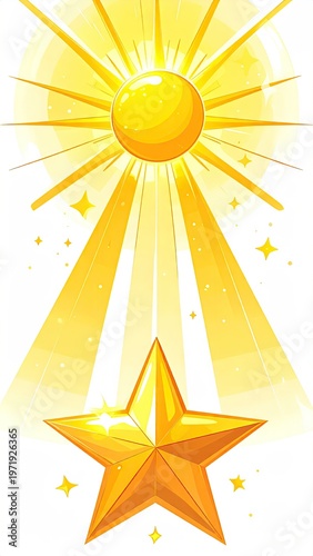 Radiant golden sun shines on a bright, five-pointed star with rays