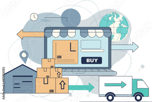 Global E-commerce Logistics Concept Efficient Online Shopping, Delivery, and Supply Chain Management for Digital Businesses