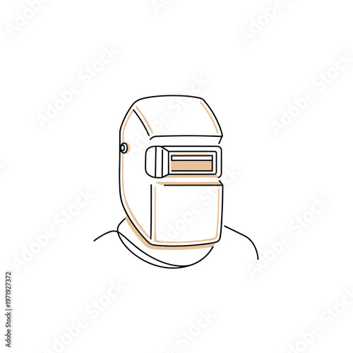 Welder wearing protective helmet in a minimalist line art design  