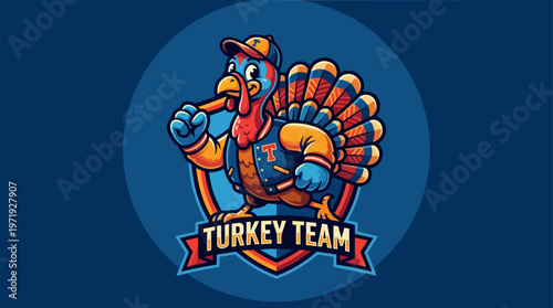 Cartoon Turkey Team Sports Logo.