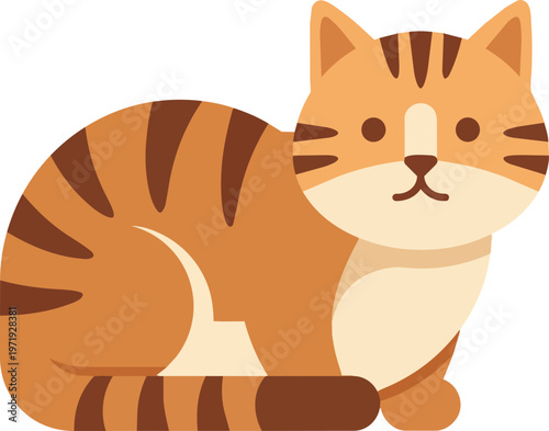 Cartoon Orange Tabby Cat Sitting.