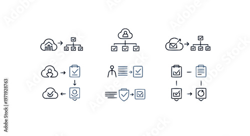 Hand Drawn Cloud Computing and Data Flow Diagrams on White.