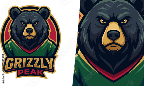 Grizzly bear cartoon logo.