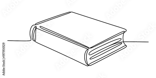 A single continuous line drawing of a closed book representing education and literary knowledge. Vector, illustration