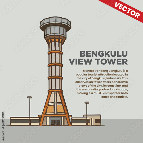 Bengkulu View Tower Indonesia Vector Illustration Panoramic Observation Deck Landmark Architecture City Icon Design Tourism Travel Destination Coastal Cityscape Symbol Heritage Building