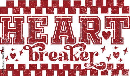 Heart breaker graphic with red and white checkerboard background