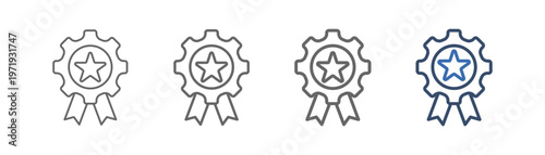 
Original outline icon set with gear, ribbon, and star designs