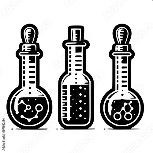 Minimalist black lab reagent bottle set outline
