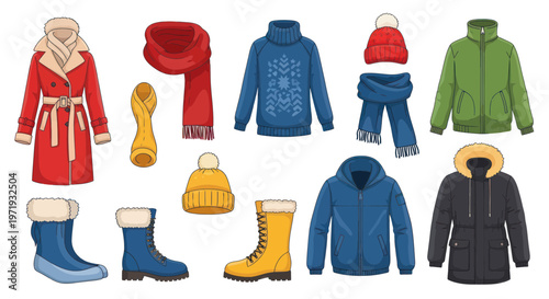 Winter Clothing Collection: Coats, Jackets, Hats, Scarves, Boots, Sweaters