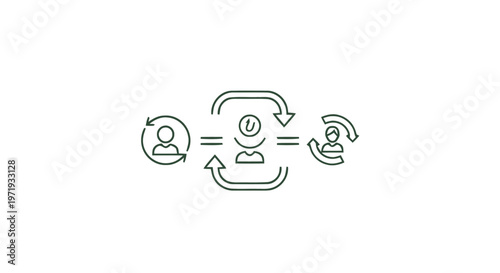 Line art illustration of a person transforming with arrows.