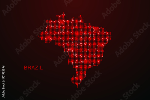 Brazil Map - Digital dotted map with glowing red points on dark background, modern technology style, abstract data network design, clean minimal vector illustration.