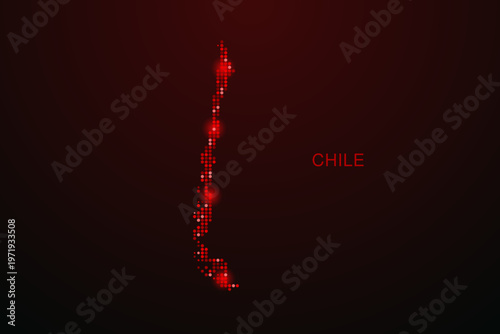 Chile Map - Digital dotted map with glowing red points on dark background, modern technology style, abstract data network design, clean minimal vector illustration.