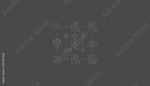 Intricate schematic diagram of a complex technological system on dark background.