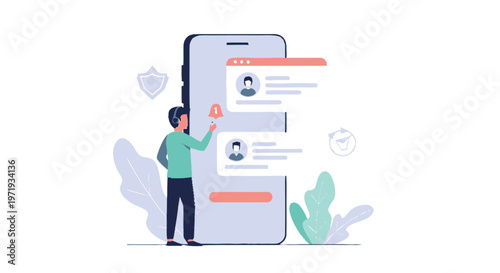 Man Interacting with Mobile Phone Application Interface for Social Networking.
