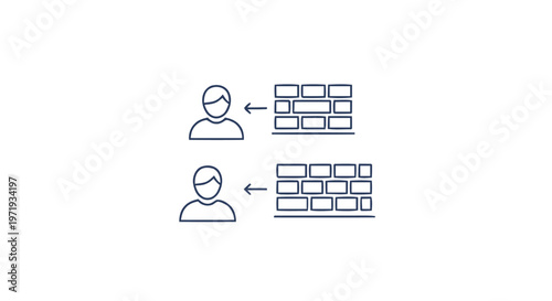 Line Art Illustration of People Facing Brick Walls.