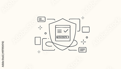Line Art Shield Icon Representing Cyber Security and Protection.