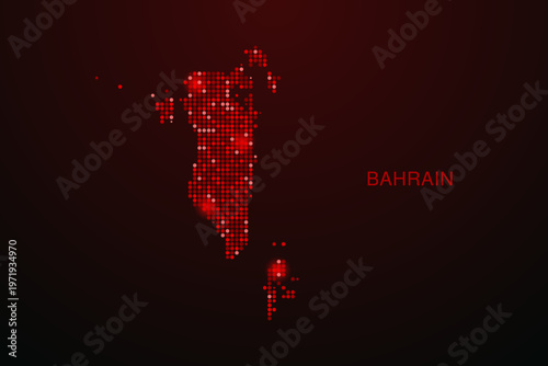 Bahrain Map - Digital dotted map with glowing red points on dark background, modern technology style, abstract data network design, clean minimal vector illustration.