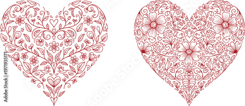 Intricate Heart Vector Set with Floral Patterns for Love, Romance, and Decorative Designs