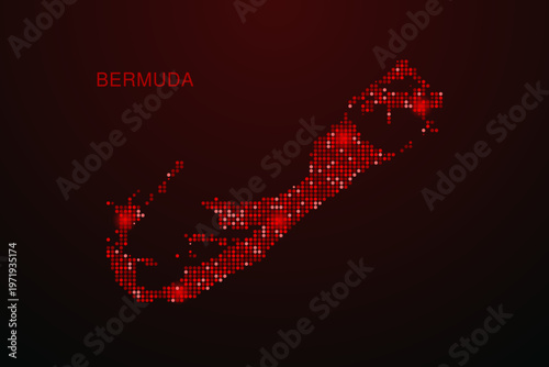 Bermuda Map - Digital dotted map with glowing red points on dark background, modern technology style, abstract data network design, clean minimal vector illustration.