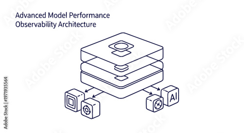 Isometric Model Performance Observability Architecture Diagram Illustration.