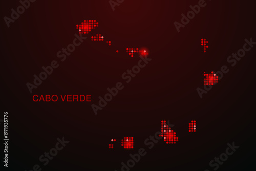 Cabo Verde Map - Digital dotted map with glowing red points on dark background, modern technology style, abstract data network design, clean minimal vector illustration.