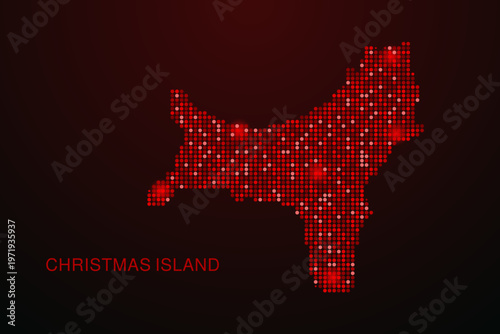 Christmas Island Map - Digital dotted map with glowing red points on dark background, modern technology style, abstract data network design, clean minimal vector illustration.