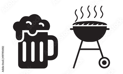 Icons of a beer mug and a smoking barbecue grill, suggesting a party or cookout