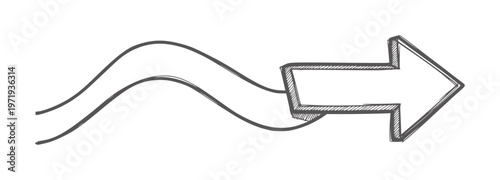 Hand drawn dark grey arrow with wavy lines white direction forward movement progress