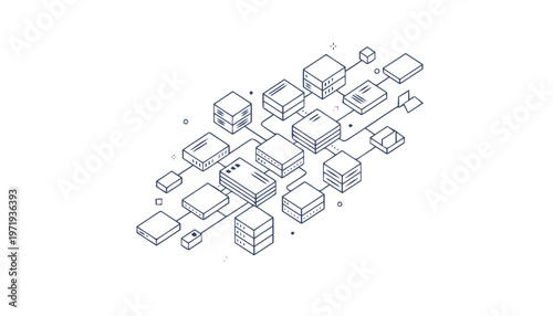 Isometric Network of Connected Devices and Servers in a Cloud Computing System.