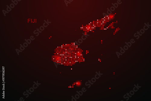 Fiji Map - Digital dotted map with glowing red points on dark background, modern technology style, abstract data network design, clean minimal vector illustration.
