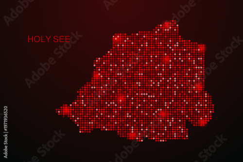 Holy See Map - Digital dotted map with glowing red points on dark background, modern technology style, abstract data network design, clean minimal vector illustration.