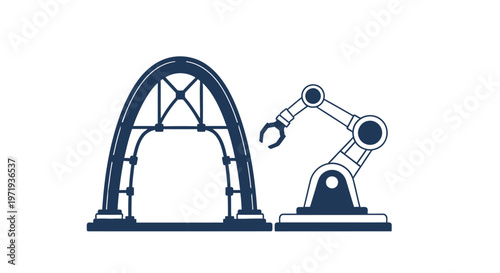 Industrial Automation - Robotic Arm and Architectural Structure Illustration.