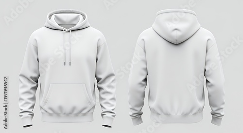 White hoodie mockup with front back hoodie mockup clothing design fashion casual hoodie isolated blank apparel cotton template