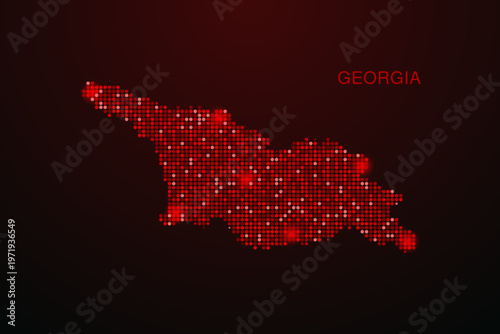 Georgia Map - Digital dotted map with glowing red points on dark background, modern technology style, abstract data network design, clean minimal vector illustration.