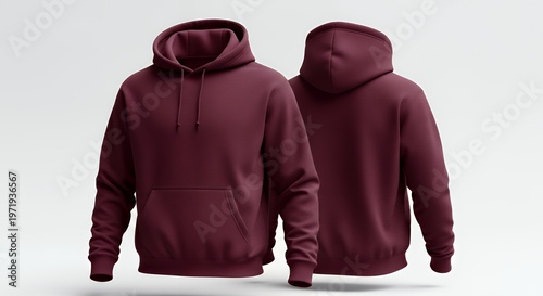 Burgundy hoodie mockup front and back view hoodie mockup clothing design fashion casual hoodie isolated blank apparel cotton template