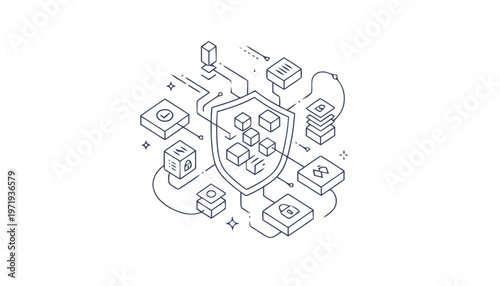 Isometric Illustration of Digital Security and Data Protection.