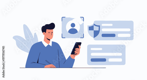 Man using smartphone for secure online identity verification process.