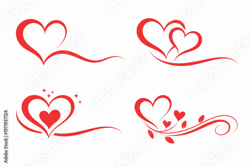 Four red heart sketches a collection of love and romance illustrations