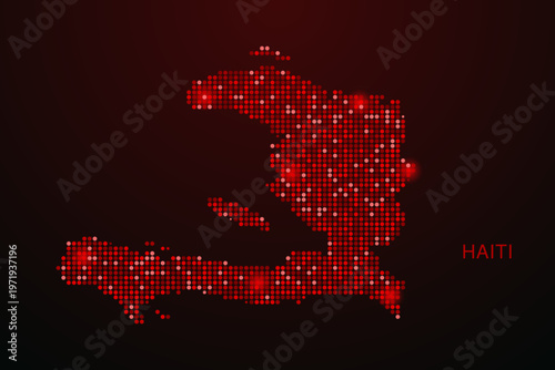 Haiti Map - Digital dotted map with glowing red points on dark background, modern technology style, abstract data network design, clean minimal vector illustration.
