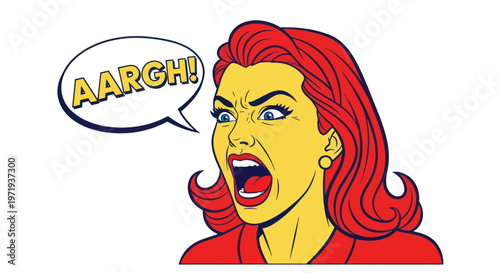 Retro Woman Shouting AARGH! Comic Book Style, Expressing Anger and Frustration