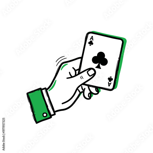 Hand holding an Ace of Spades playing card in simple design  