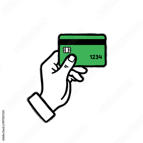 Hand holding green credit card with visible numbers for payment  