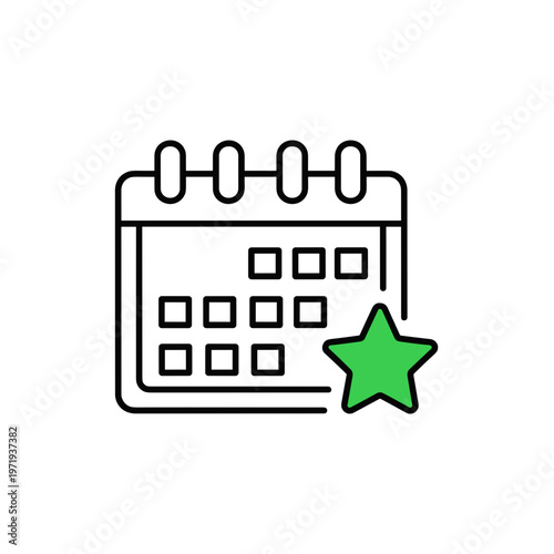 Calendar icon with starred date in minimalist design  
